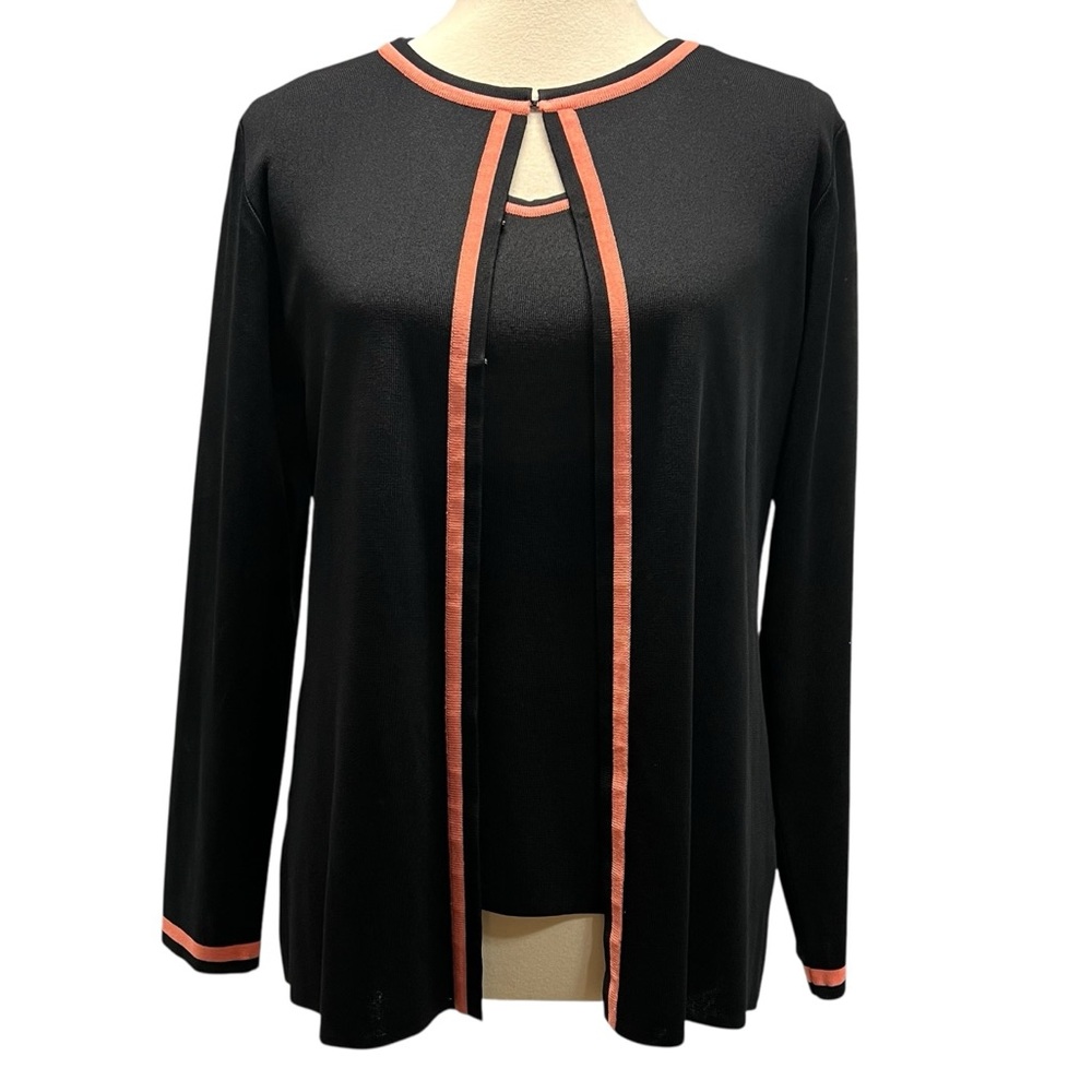 Misook 2 Piece Black Tank & Jacket Coral Trim Women’s Small/Medium